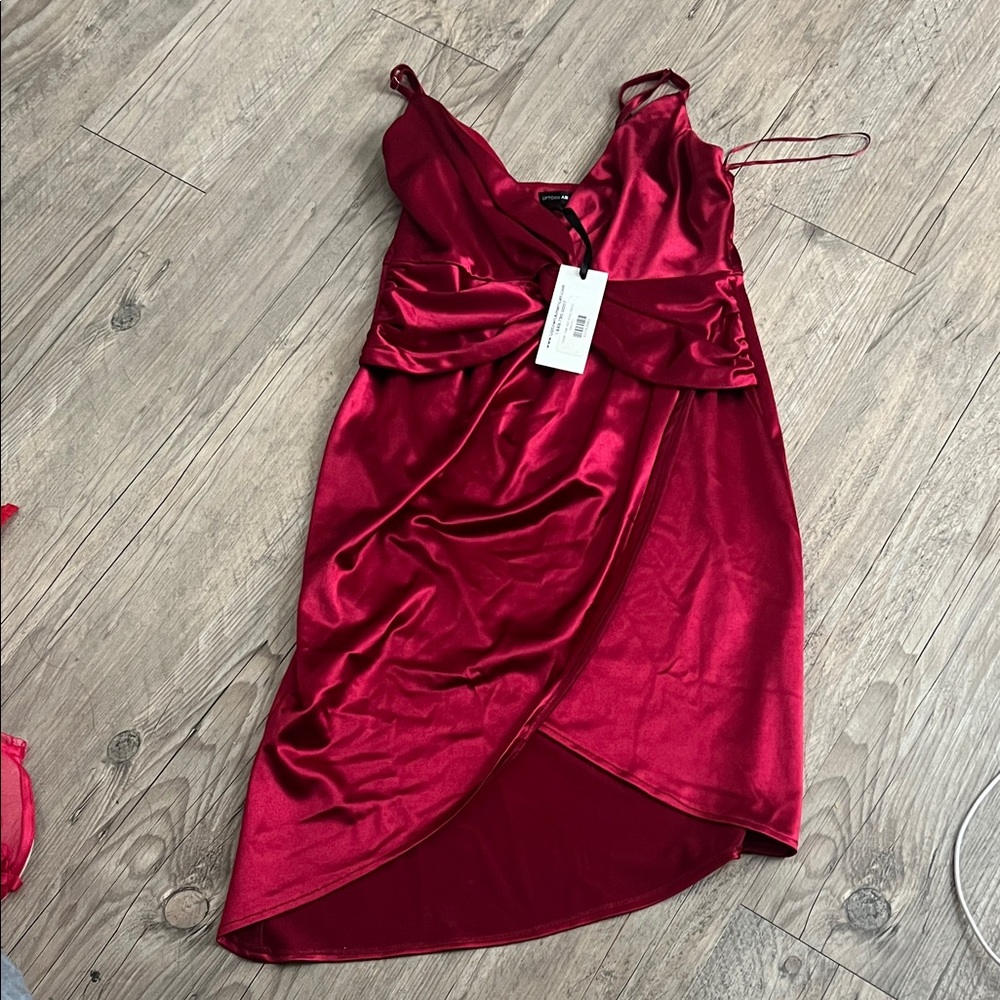 Chic Burgundy Satin High Low Dress